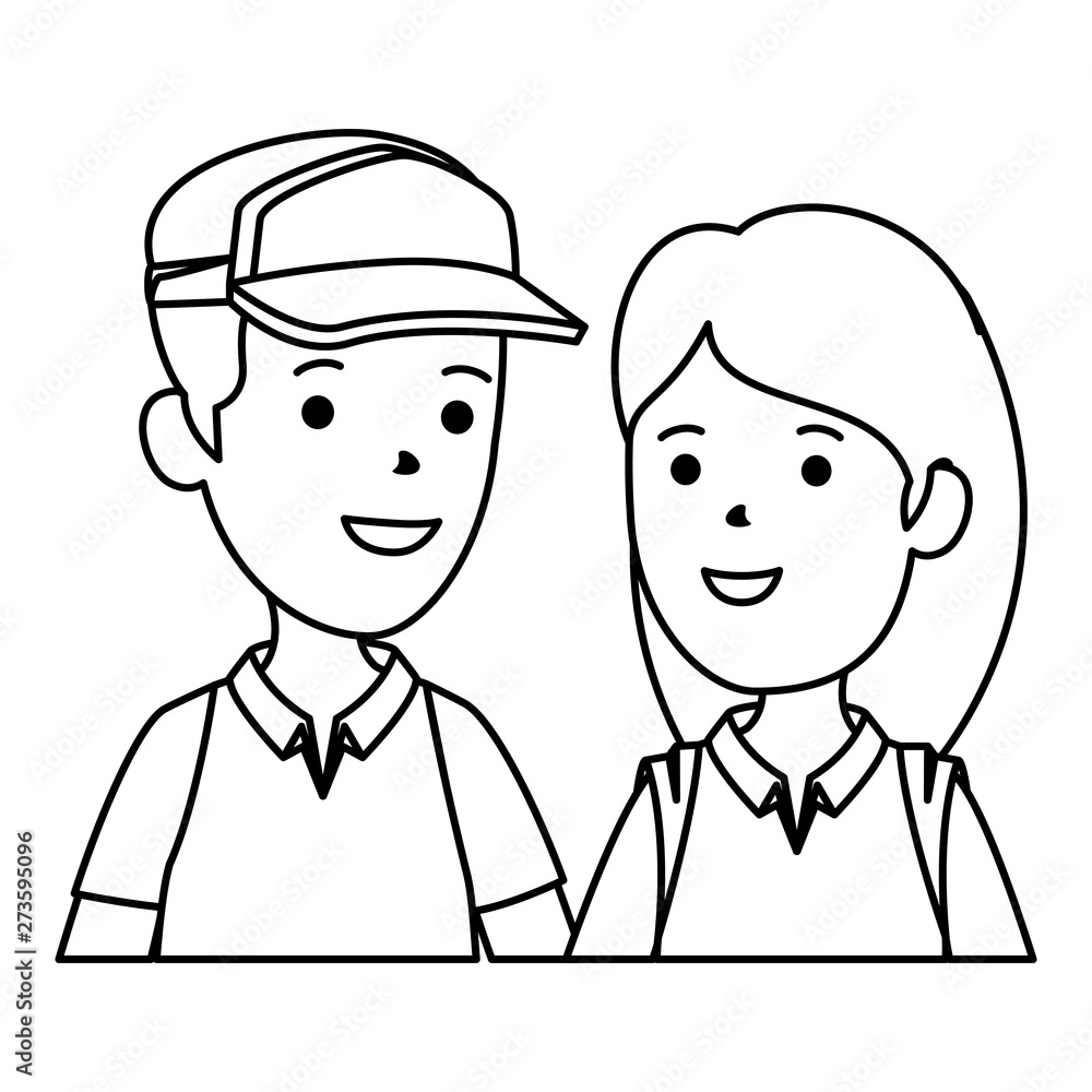 young boy with sport cap and cute woman