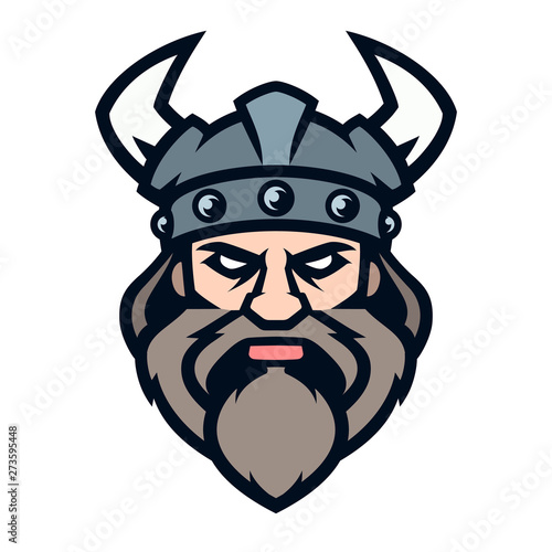 Professional logo viking warrior, sport mascot. Vector illustration, isolated on white background. Simple shape for design emblem, icon, symbol, sign, badge, label, stamp.
