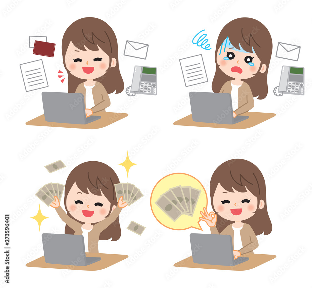 Women illustration set using a personal computer Women illustration set using a personal computer
