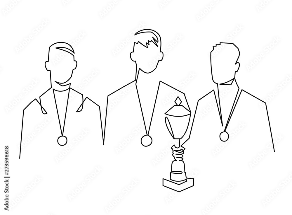 Winner team continuous one line vector drawing. Hand drawn champions. Sport championship, competition. Winner team continuous one line vector drawing. Hand drawn champions. Sport championship, competition.