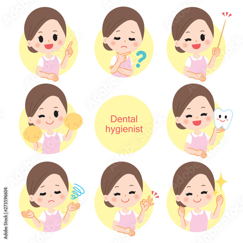 Dental assistant dental hygienist illustration icon set