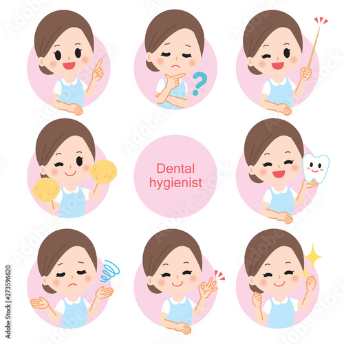 Dental assistant dental hygienist illustration icon set