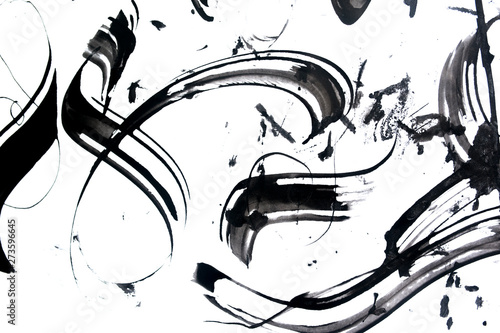Foto Abstract brush strokes and splashes of paint on paper