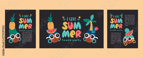I love summer. Vector templates with fun summer illustration. Design element for summer concept and other use.