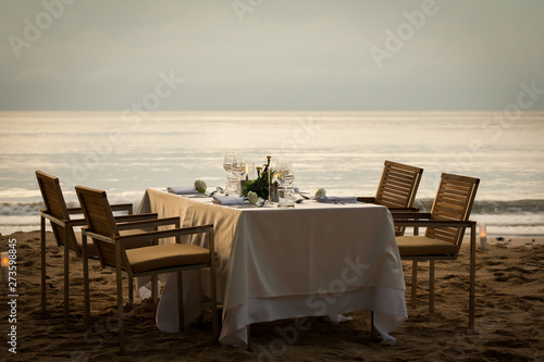 dinner table on the beach at Thailand