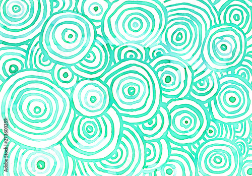 Watercolor abstract overlapping blue turquoise circles background on white wallpaper