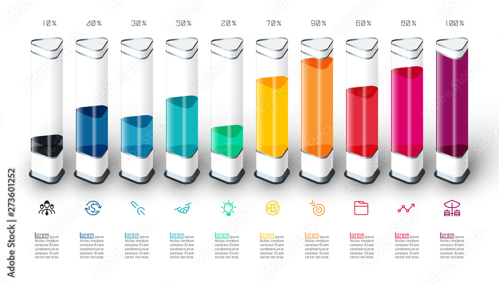 Bars chart infographics with colorful 3d piece.