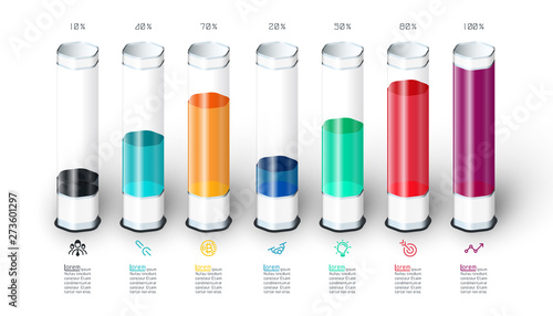 Bars chart infographics with colorful 3d glass tube.