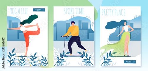 Urban Healthy Lifestyle Flat Cartoon Cards Set