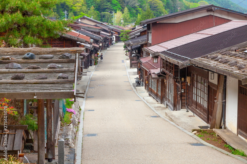 中山道奈良井宿の風景、長野県塩尻市奈良井にて