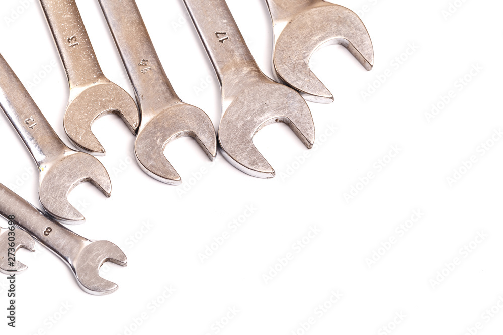 set of wrench tools isolated on white background . set of wrench tools isolated on white background .