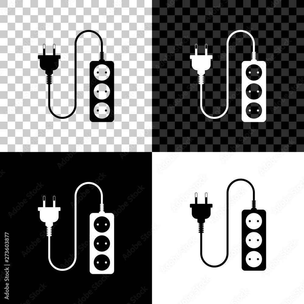 Electric extension cord icon isolated on black, white and transparent  background. Power plug socket. Vector Illustration Stock Vector