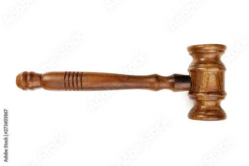 A wooden judge gavel isolated on white background