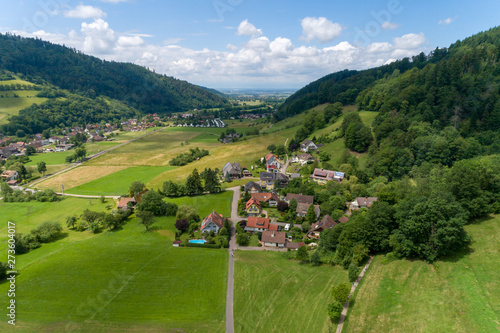 Aerial photo of the small climatic health resort Muenstertal in the southern Black Forest