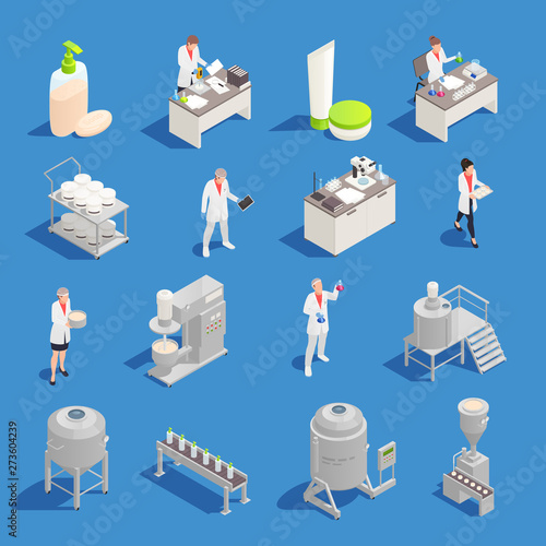 Cosmetics Detergent Production Isometric Icons
