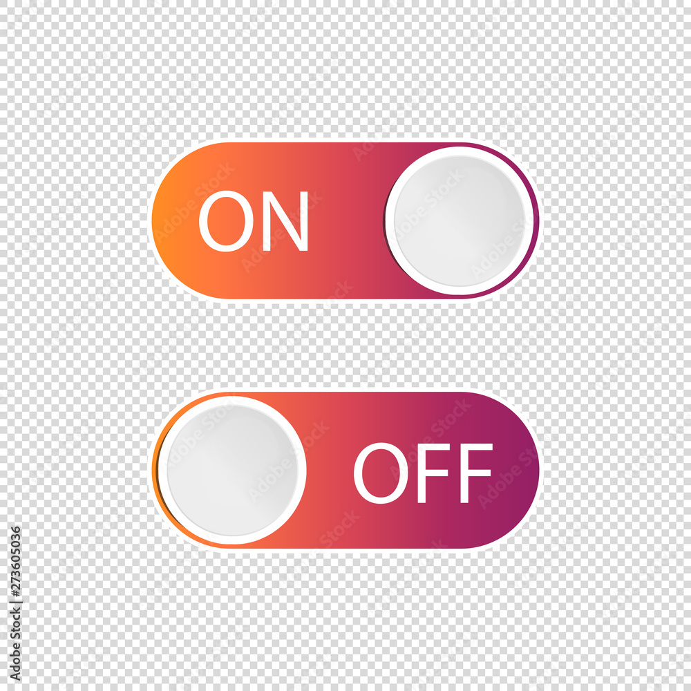 On Off Toggle Switch Buttons - Vector Illustration - Isolated On Transparent Background On Off Toggle Switch Buttons - Vector Illustration - Isolated On Transparent Background