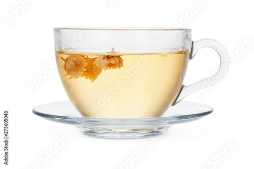 Glass tea cup isolated on white background
