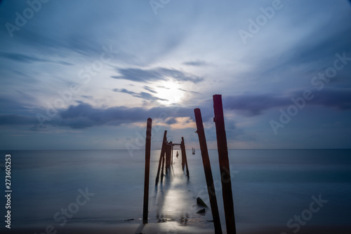 Broken wooden fisfing bridge photo