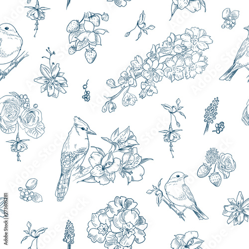 Canvas Print Pattern with floral ornament, toile de jouy