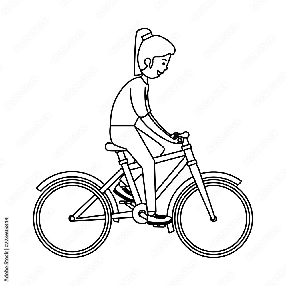 Naklejka premium happy athletic girl ride bike