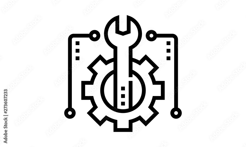 Wrench and gear icon for tools and maintenance Wrench and gear icon for tools and maintenance