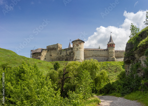 Mediaeval fortress in Kamianets-Podilskyi city, view from south, Ukraine