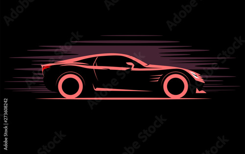 stylized simple drawing sport super car coupe side view on a dark background
