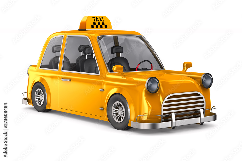 Yellow taxi on white background. Isolated 3D illustration