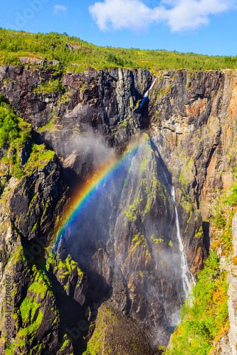Voringsfossen waterfall with rainbow  Norway