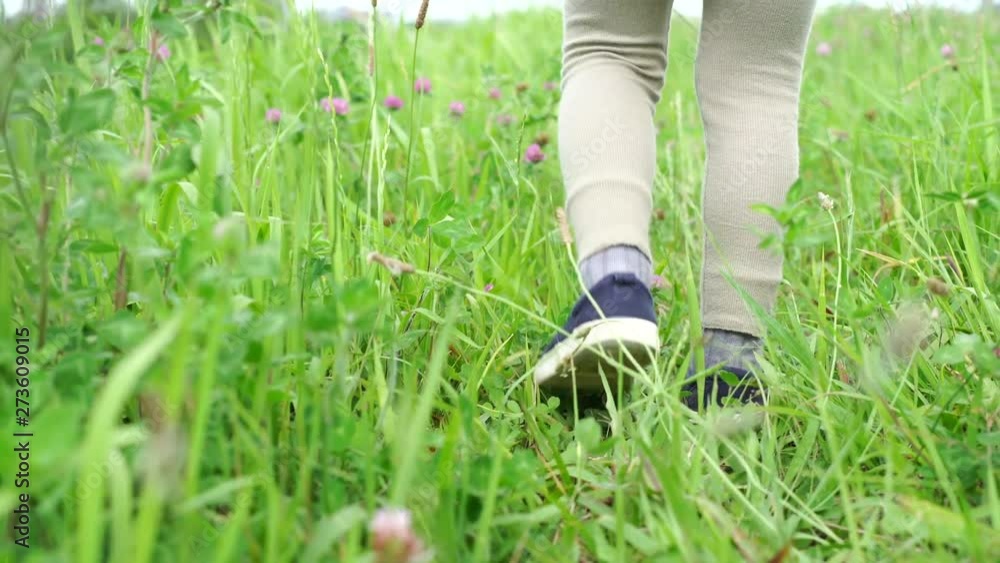 子どもが草原を走る