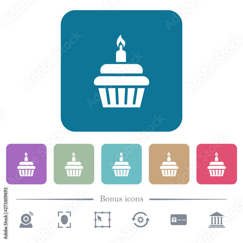Birthday cupcake flat icons on color rounded square backgrounds photo