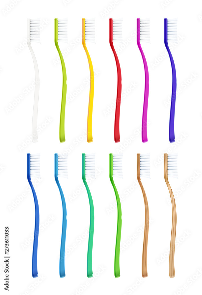 Toothbrush. Dental broom. Coloured set for tooth hygiene. Stomatology