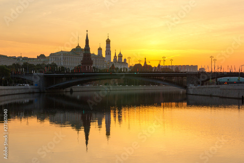 MOSCOW, RUSSIA - JUNE 12, 2019: View of the Moscow Kremlin at sunrise