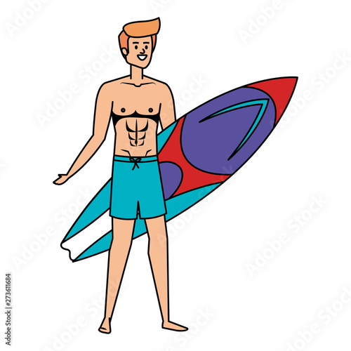 young man with swimsuit and surfboard © Gstudio