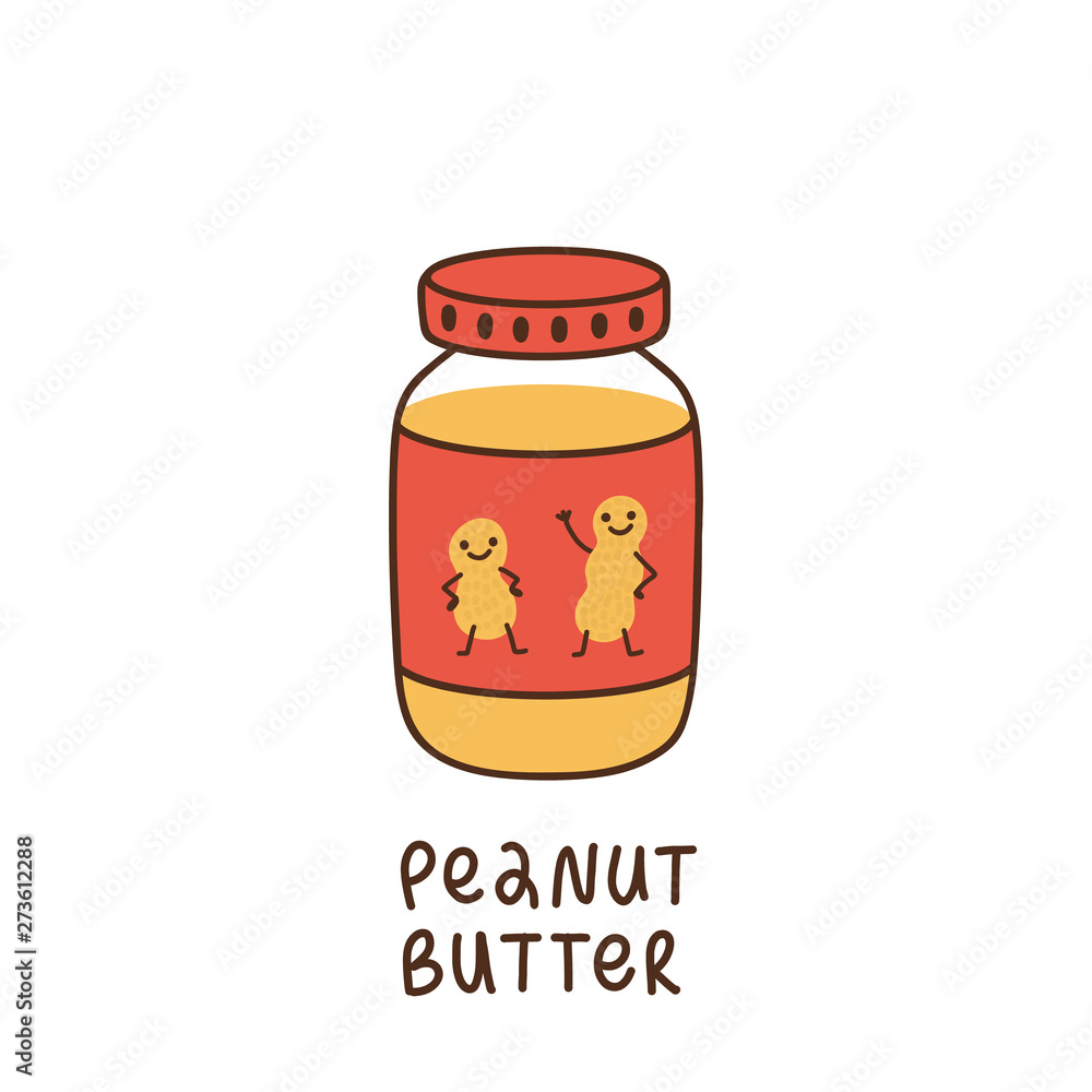 Jar of peanut butter, on the label drawn cute characters dancing peanut. It can be used for menu, banner, poster and other marketing materials. Vector Image. Jar of peanut butter, on the label drawn cute characters dancing peanut. It can be used for menu, banner, poster and other marketing materials. Vector Image.