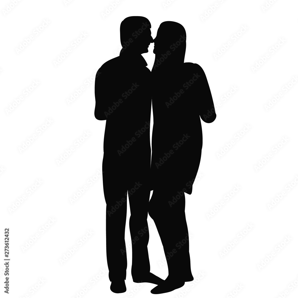 vector, isolated, black silhouette guy and girl hugging