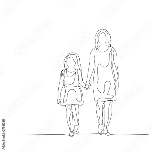 isolated, sketch of lines, mom and daughter, family
