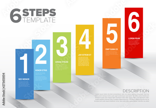 Vector six steps template with blocks and numbers
