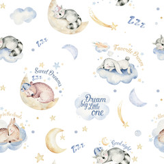 Handdoek met foto Slapende dieren patronen Dromende dieren aquarel babykamer patroon  © kris_art