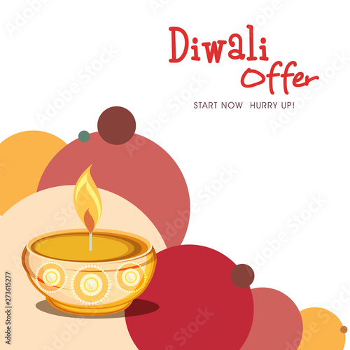 Diwali Offer for Diwali occasion with illuminated oil lit lamp.