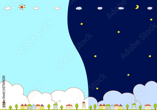 手描き　町並み　1日