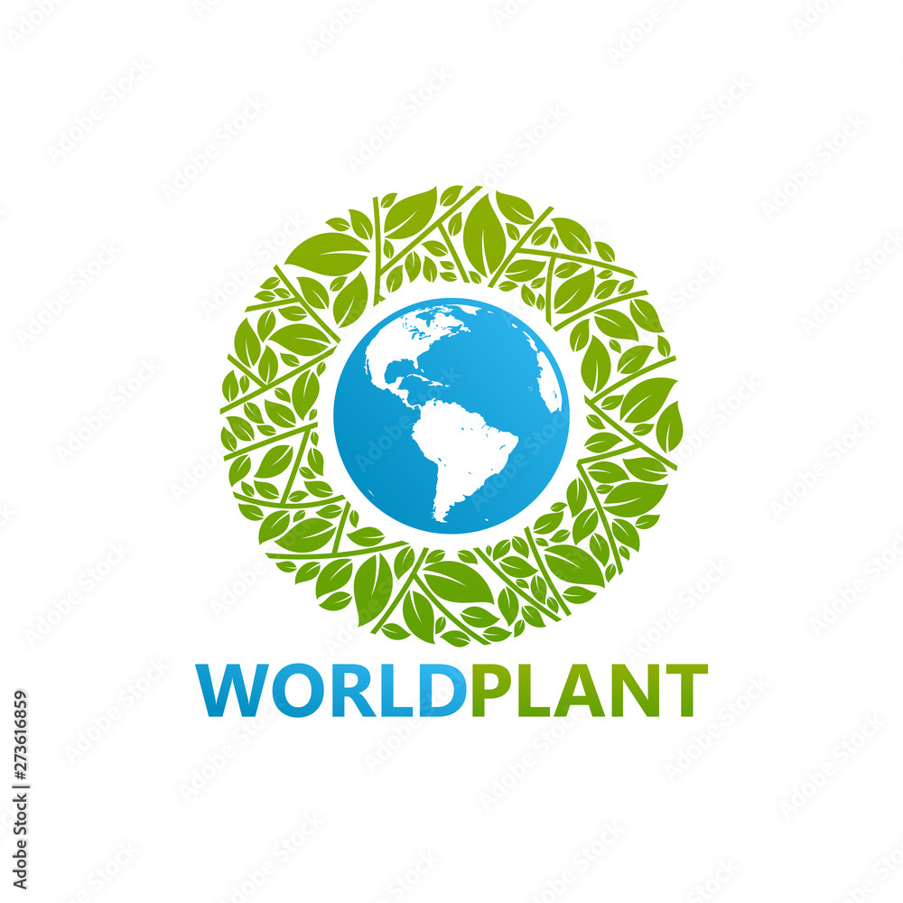 World Plant Logo Template Design Vector, Emblem, Design Concept, Creative Symbol, Icon