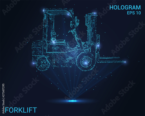 Hologram forklift. Holographic projection loading. Flickering energy flux of particles. The scientific design of the logistics.