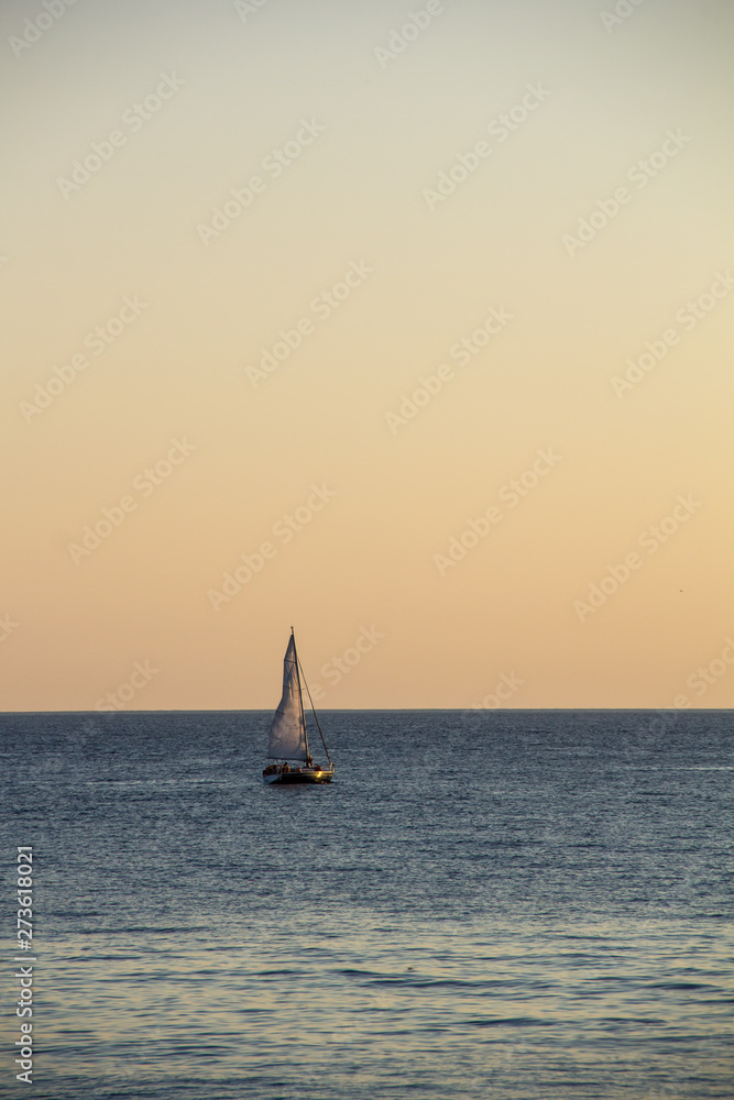 Sailing Yacht In The Sea At Sunset. Black Sea.