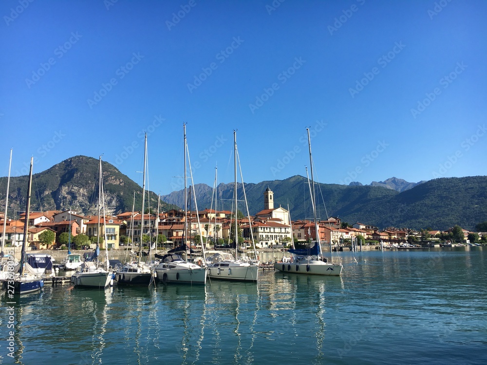 Feriolo, Maggiore lake, Italy. View of the small harbor of the village on the lake.