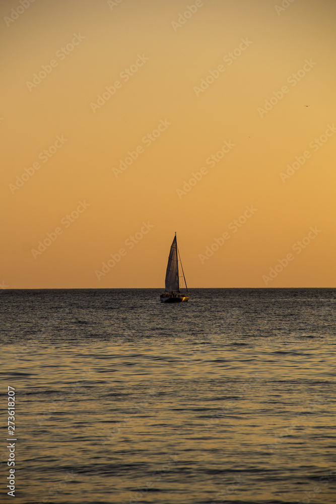 Sailing Yacht In The Sea At Sunset. Black Sea.