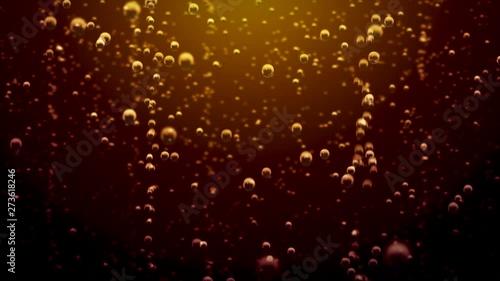 Transparent bubbles go up underwater over coca-cola background