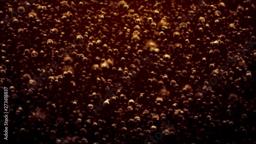 Transparent bubbles go up underwater over coca-cola background