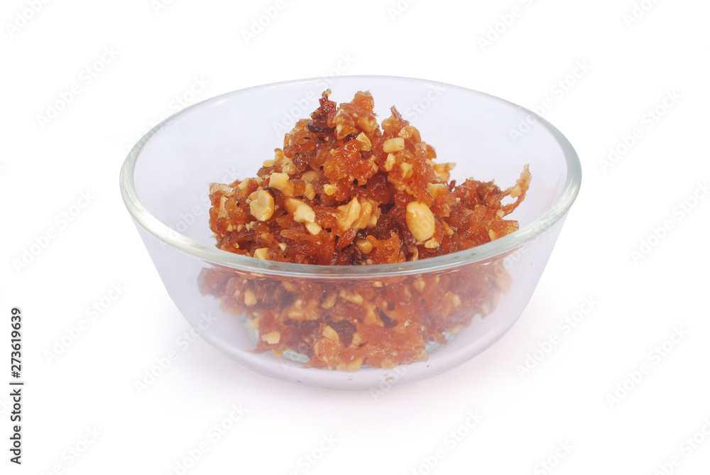 Sago filling with peanuts, radish, onion, sugar, seasoning on white background.(with Clipping Path). Sago filling with peanuts, radish, onion, sugar, seasoning on white background.(with Clipping Path).