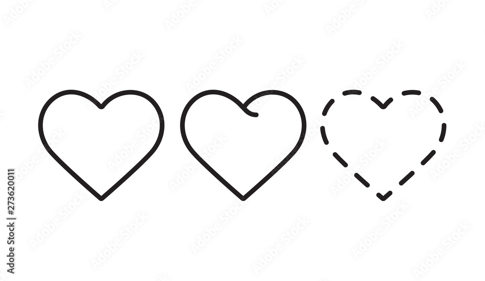 Heart line isolated on white background.Icons, concept of love.Set of outline icon.Hand drawn doodle grunge vector